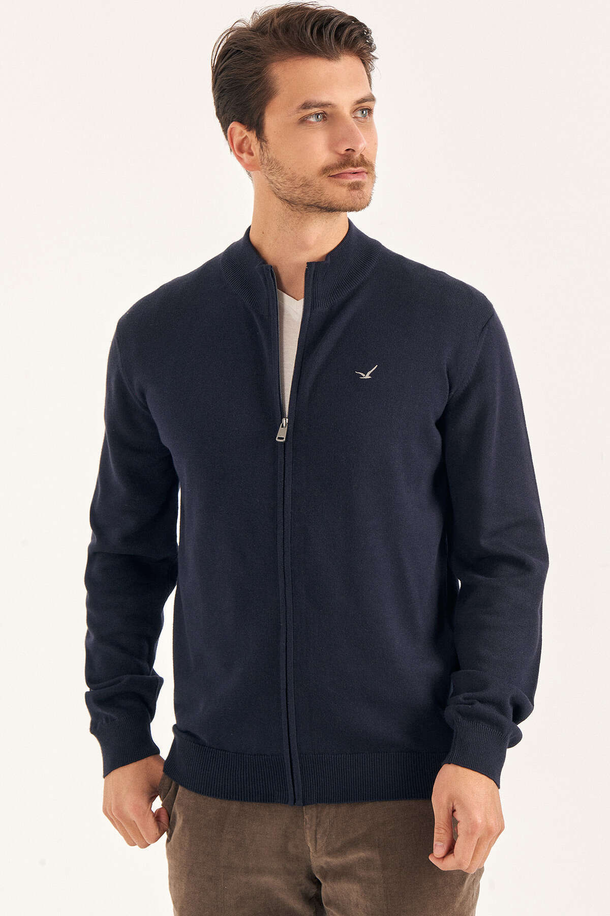 Navy Blue Zippered Knitwear Jacket - SMILE