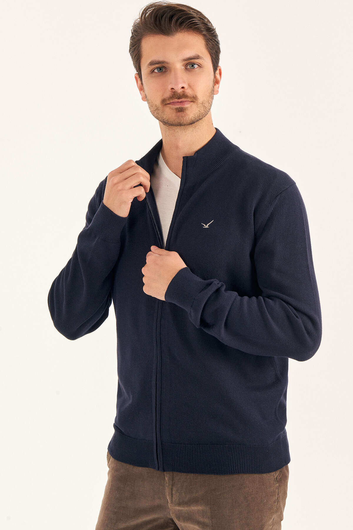 Navy Blue Zippered Knitwear Jacket - SMILE (2)