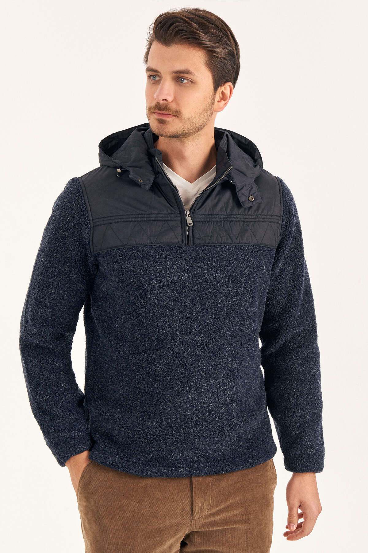 Lacivert Kısa Fermuarlı Polar Sweatshirt - SMILE (2)