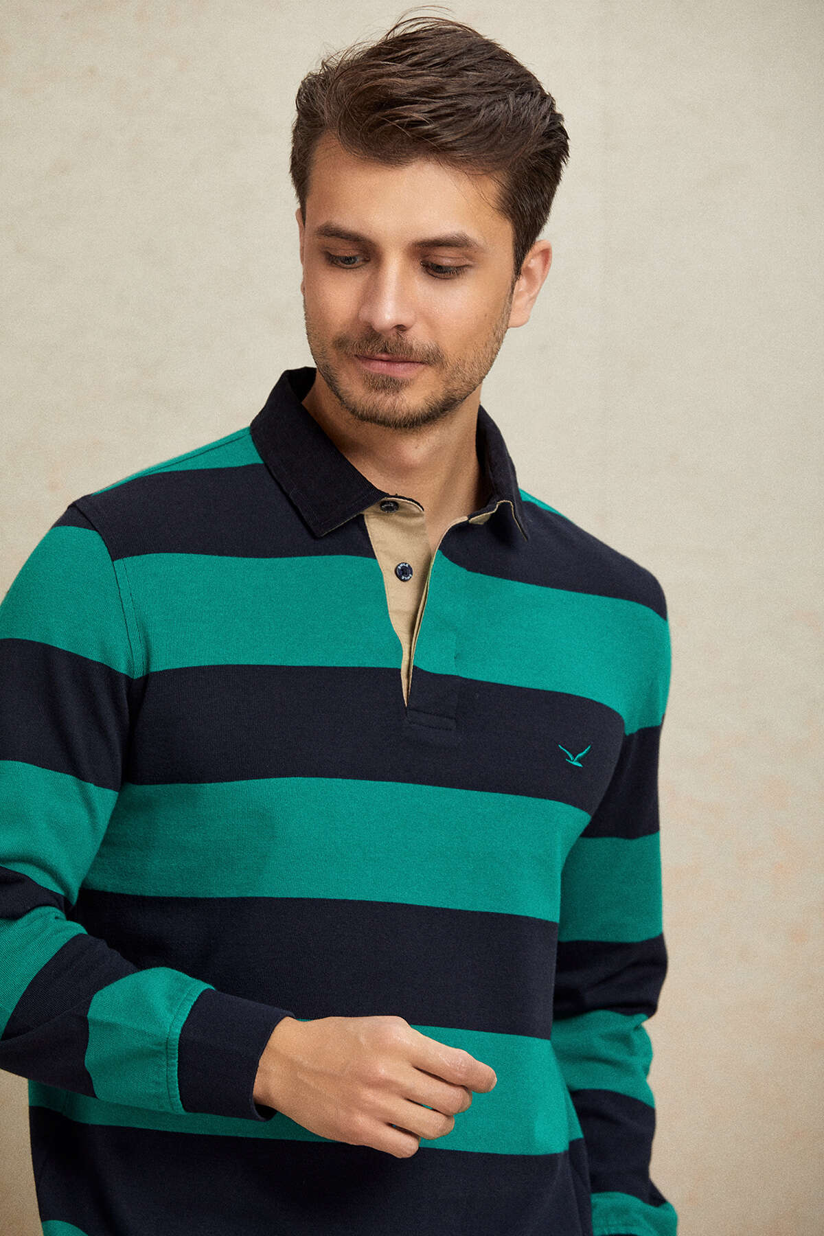 Lacivert - Yeşil Kadife Yaka Sweatshirt - SMILE (2)