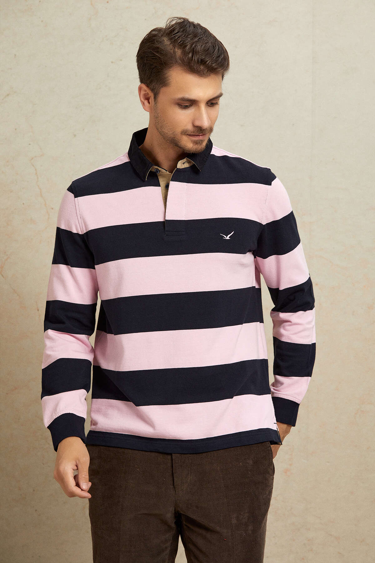 Lacivert - Pembe Kadife Yaka Sweatshirt 