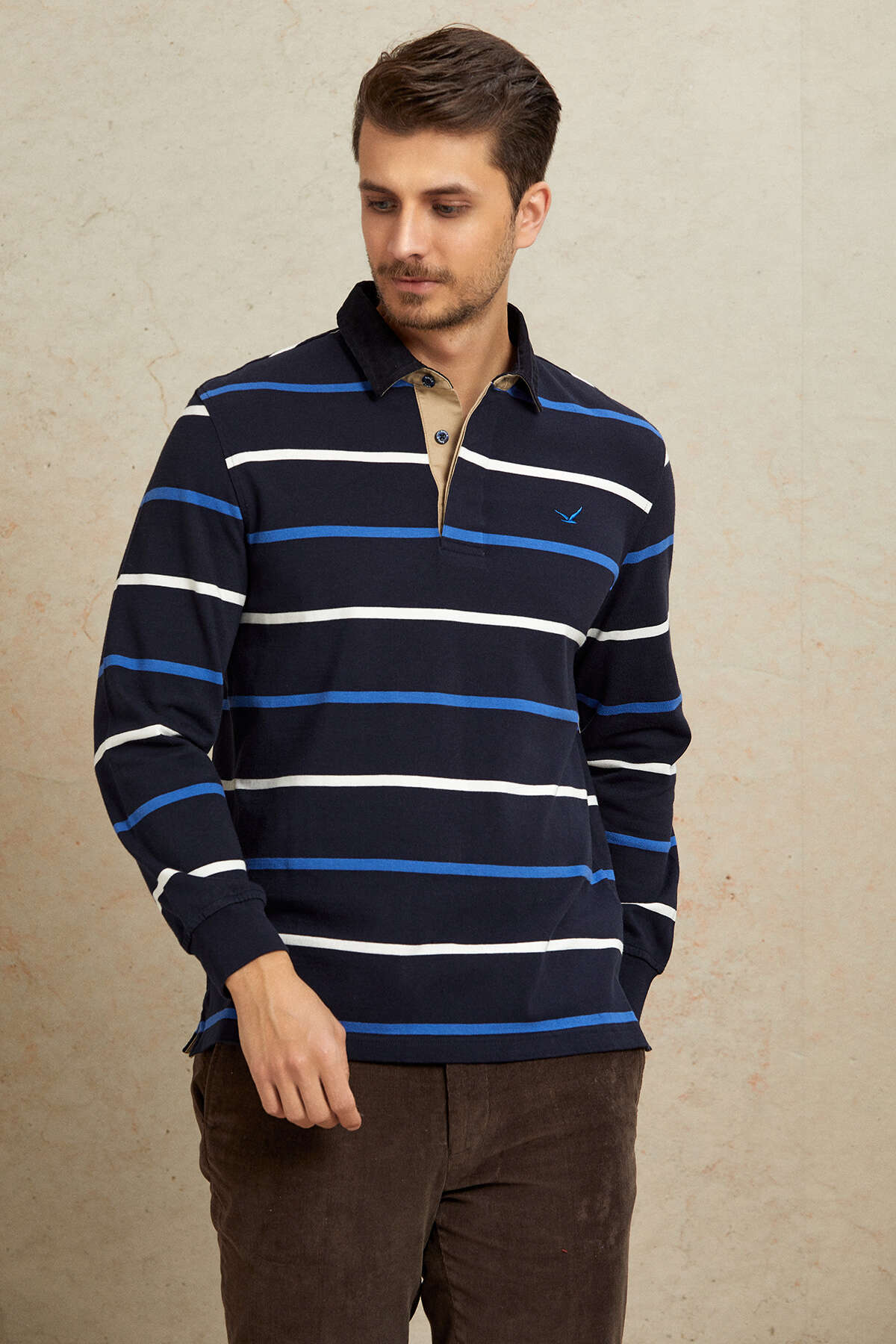 Lacivert - Royal Kadife Yaka Sweatshirt - SMILE (2)