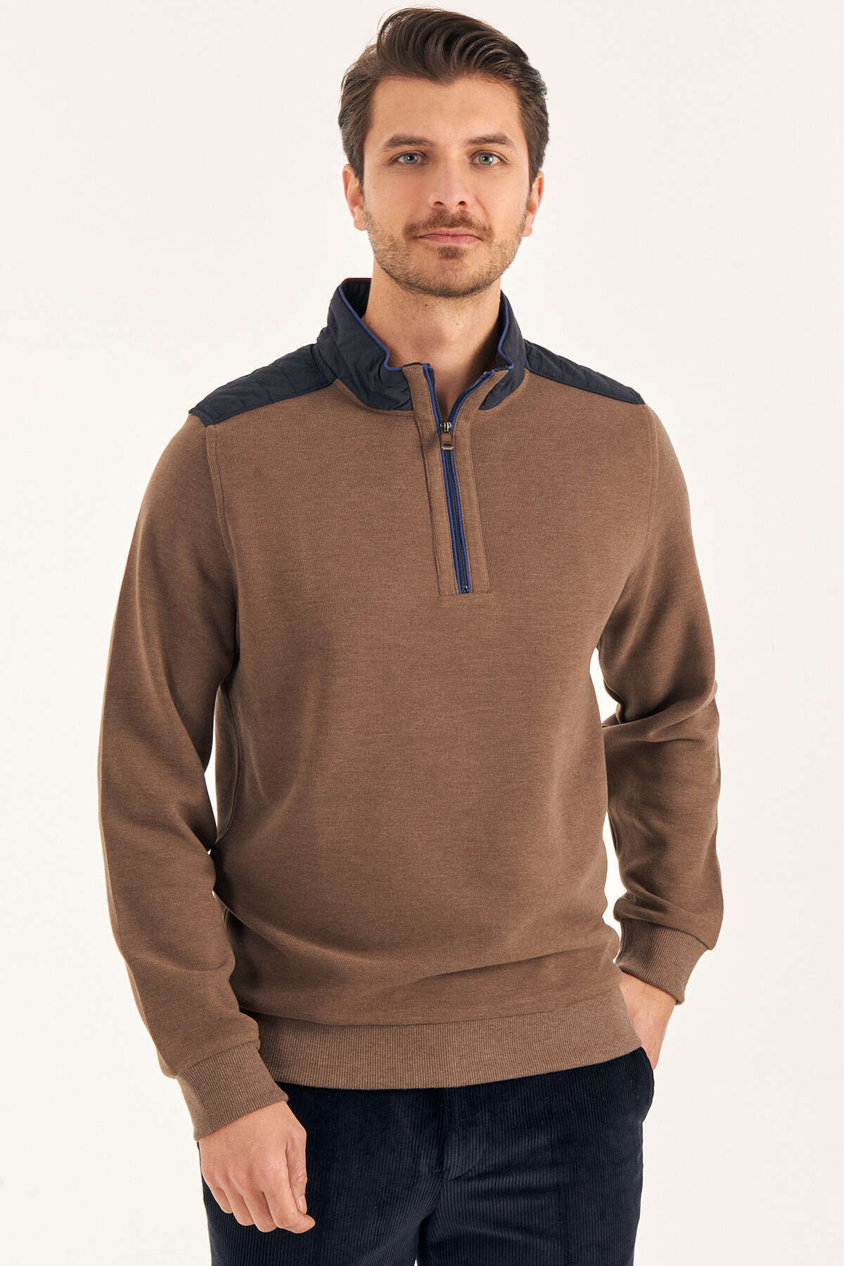 Kahverengi Kısa Fermuarlı Sweatshirt - SMILE (2)