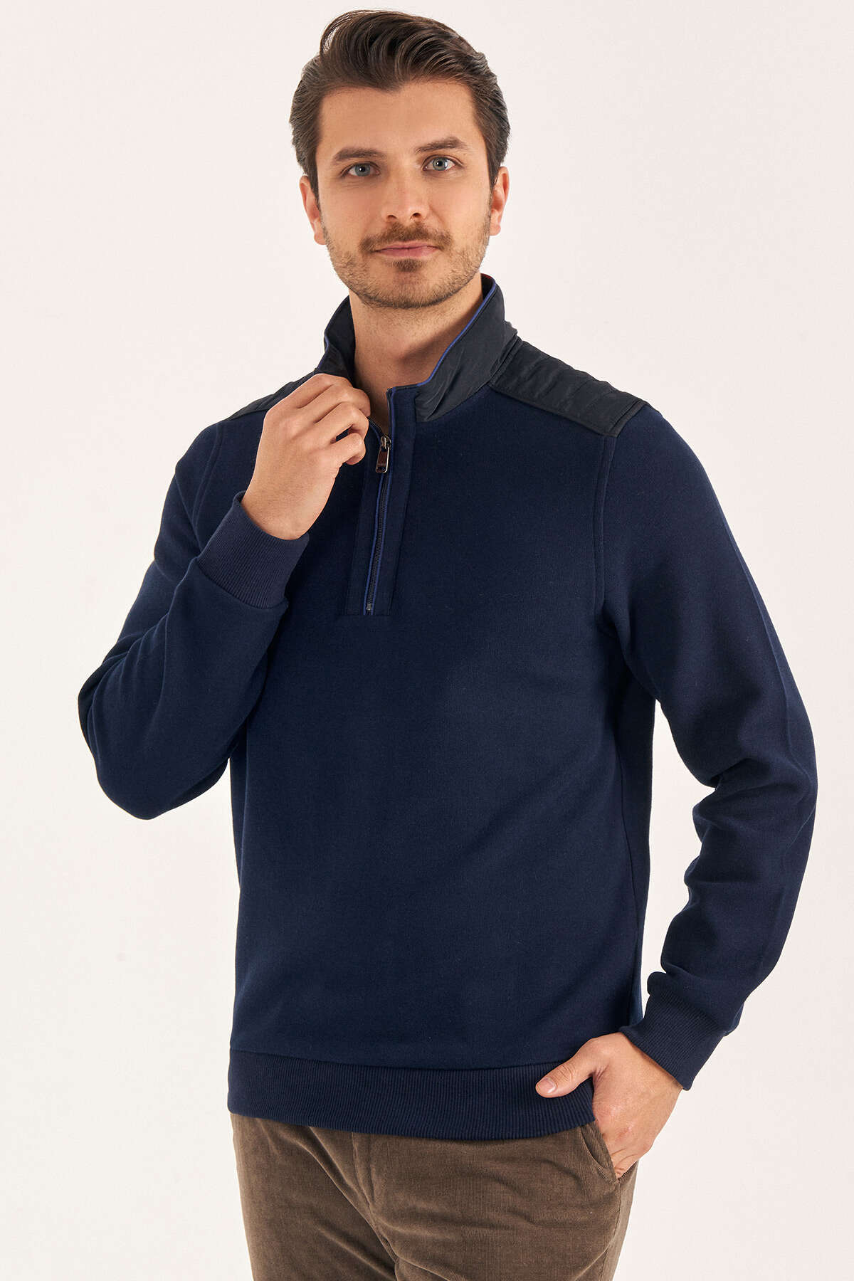 Lacivert Kısa Fermuarlı Sweatshirt - SMILE (2)