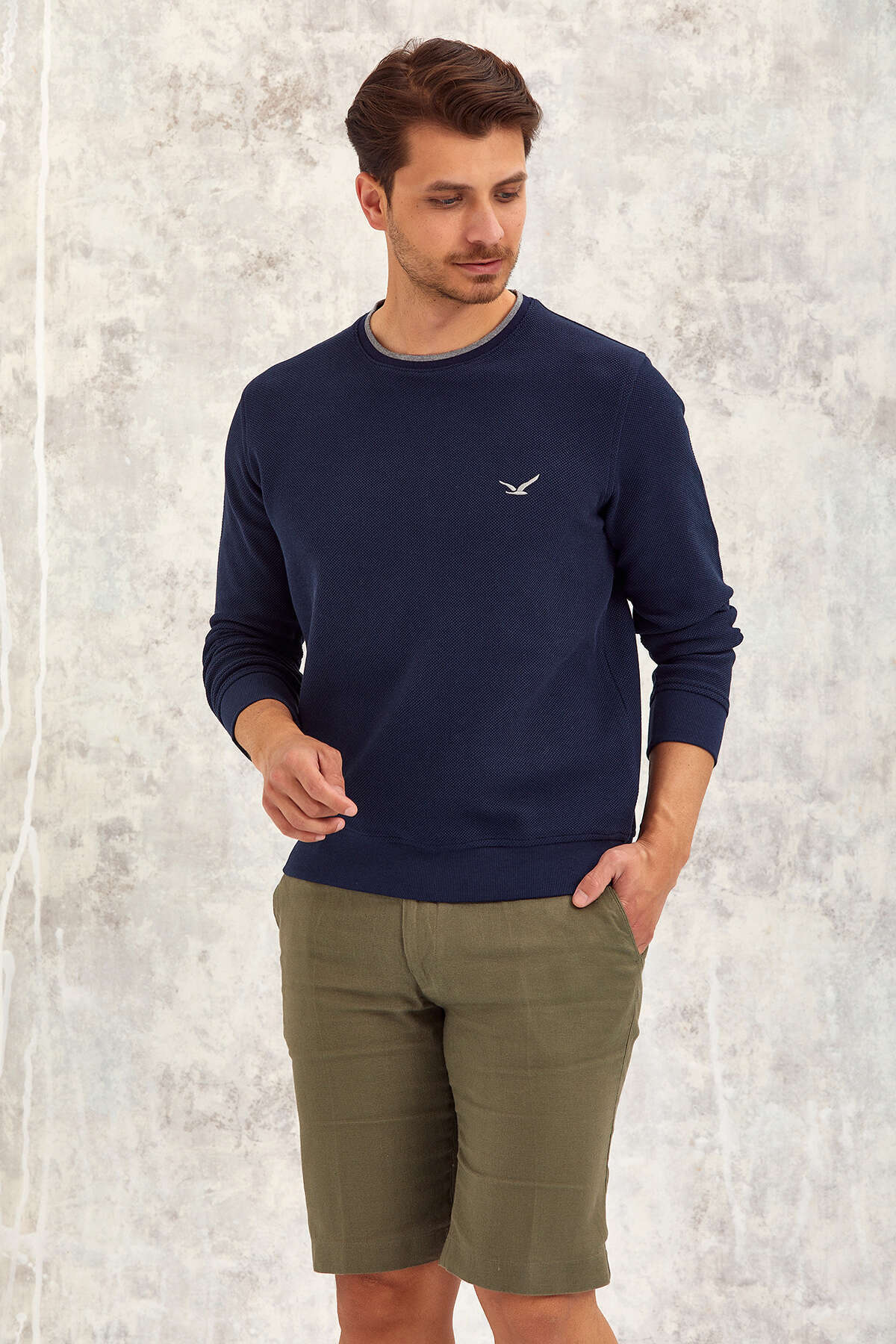 Lacivert Yuvarlak Yaka Sweatshirt - SMILE