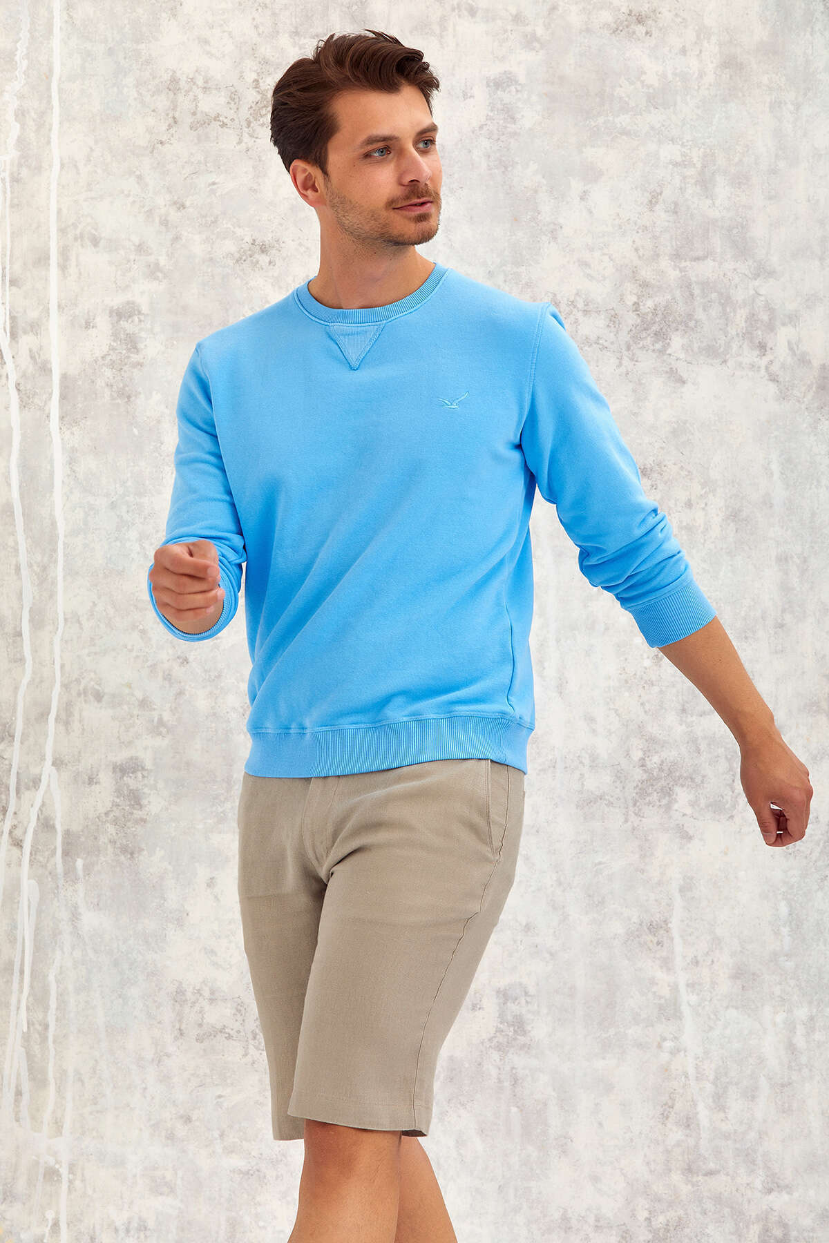 Mavi Yuvarlak Yaka Sweatshirt - SMILE (2)