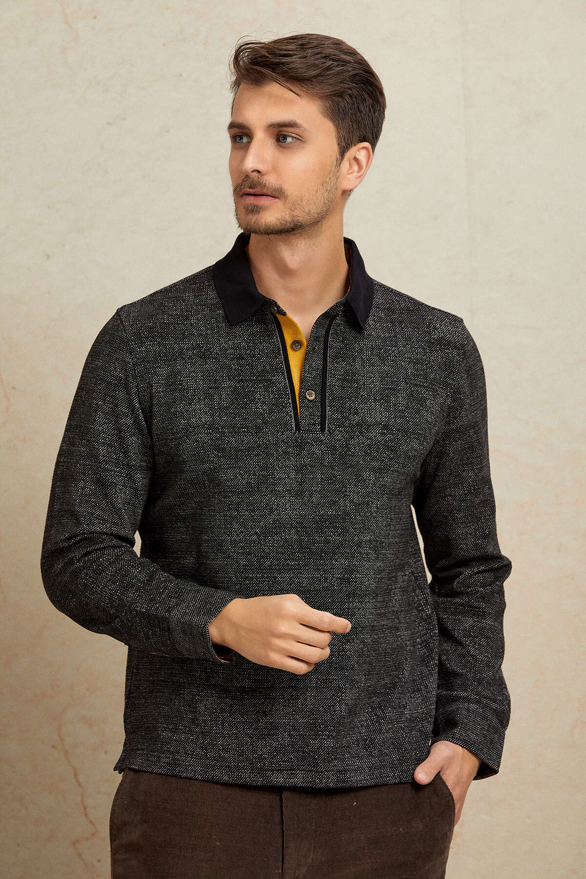 Siyah Polo Sweatshirt 