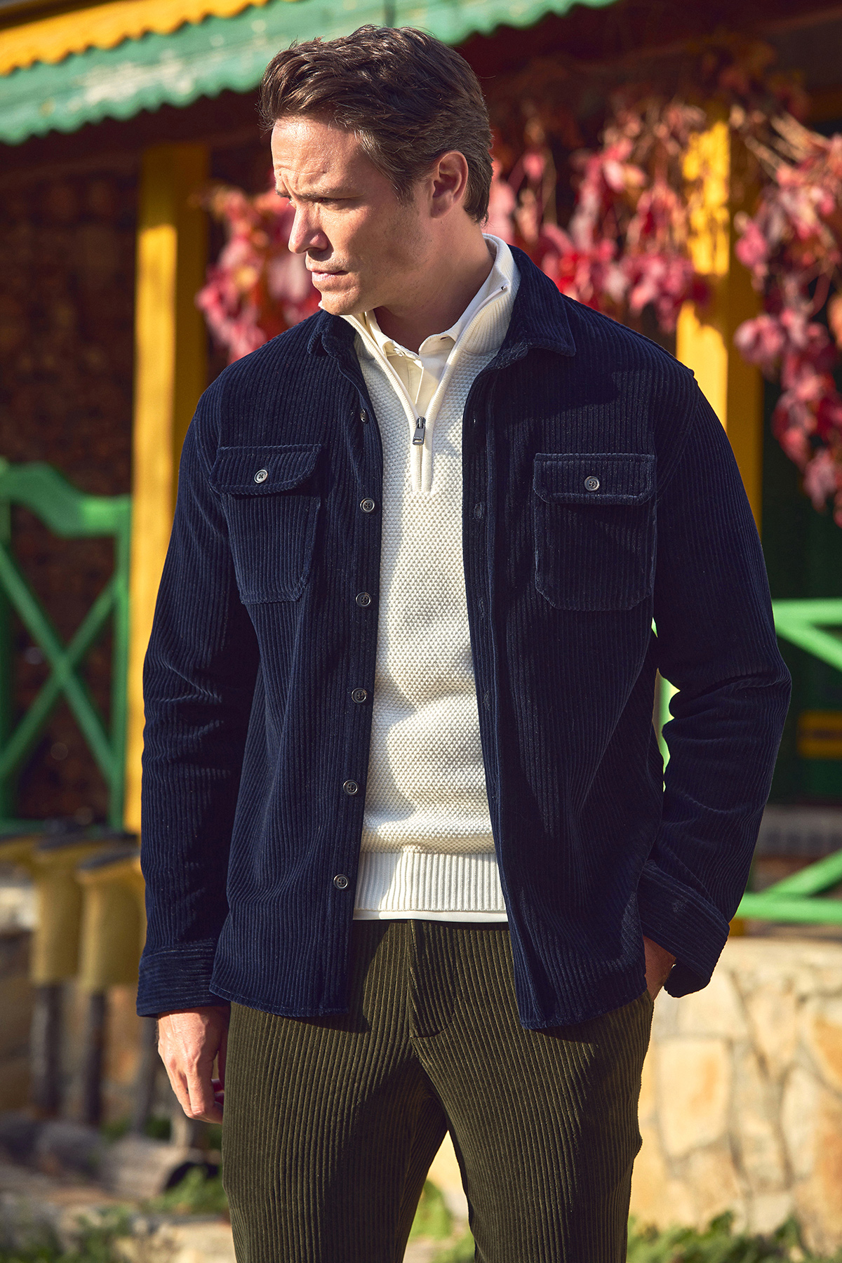 Lacivert Pamuklu Kadife Dış Gömlek - SMILE