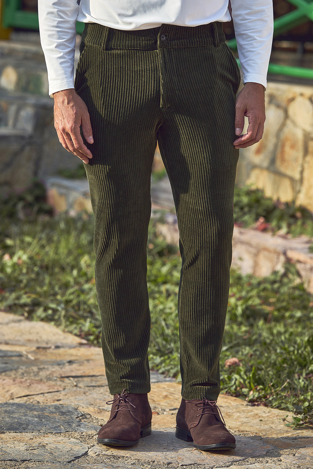 Yeşil Pamuklu Kadife Pantolon - SMILE