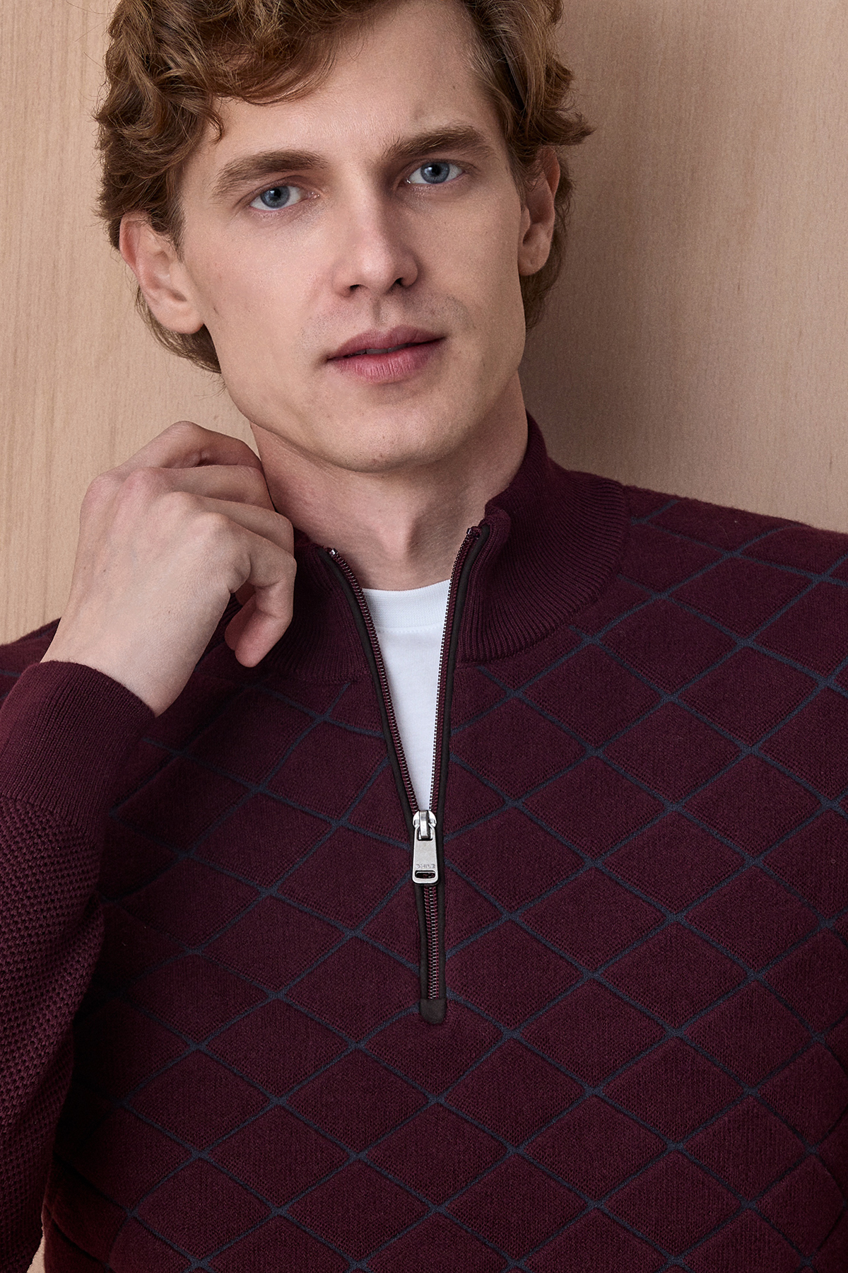 Bordo Pamuklu Kısa Fermuarlı Triko - SMILE (2)