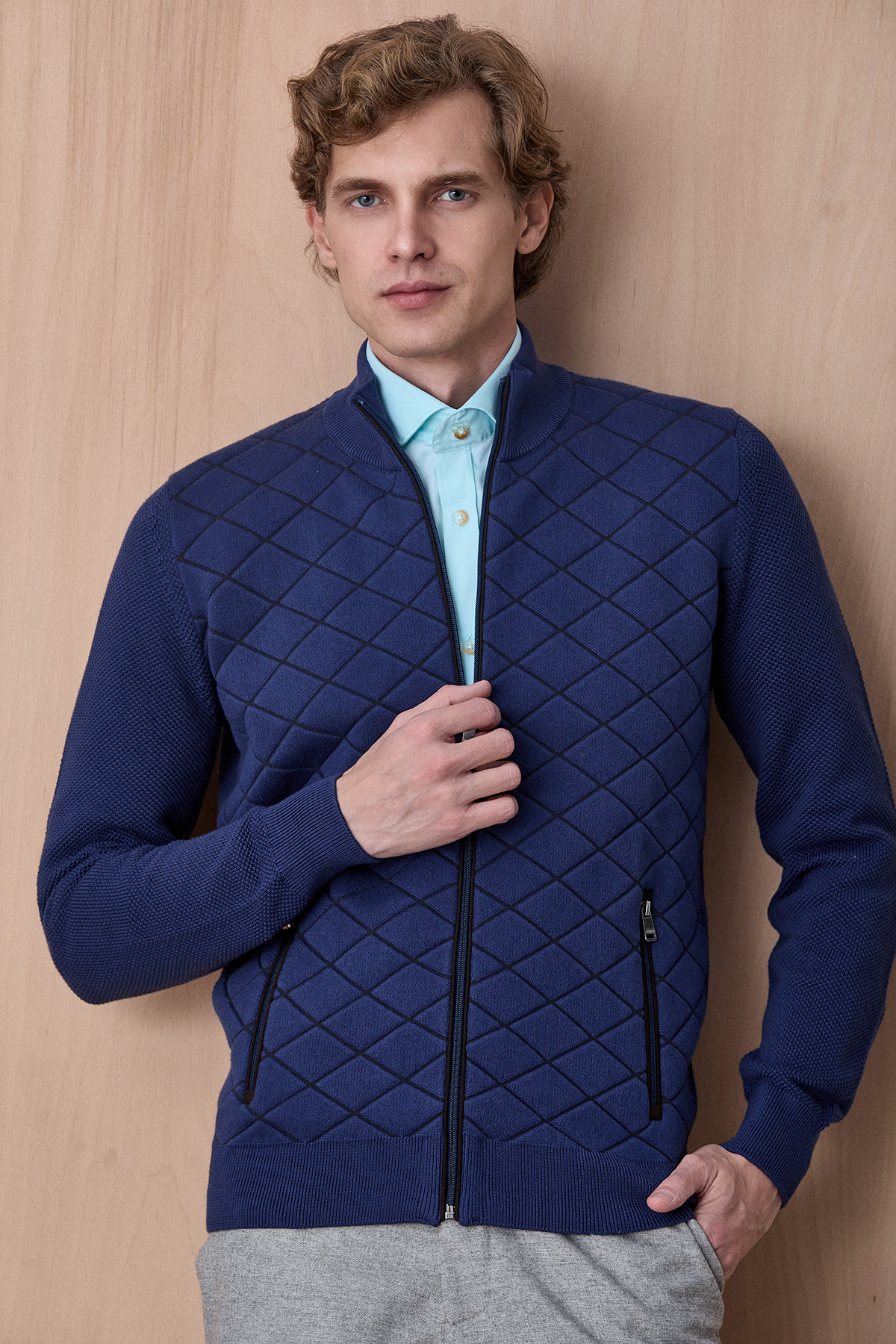 Indigo Pamuklu Fermuarlı Triko - SMILE