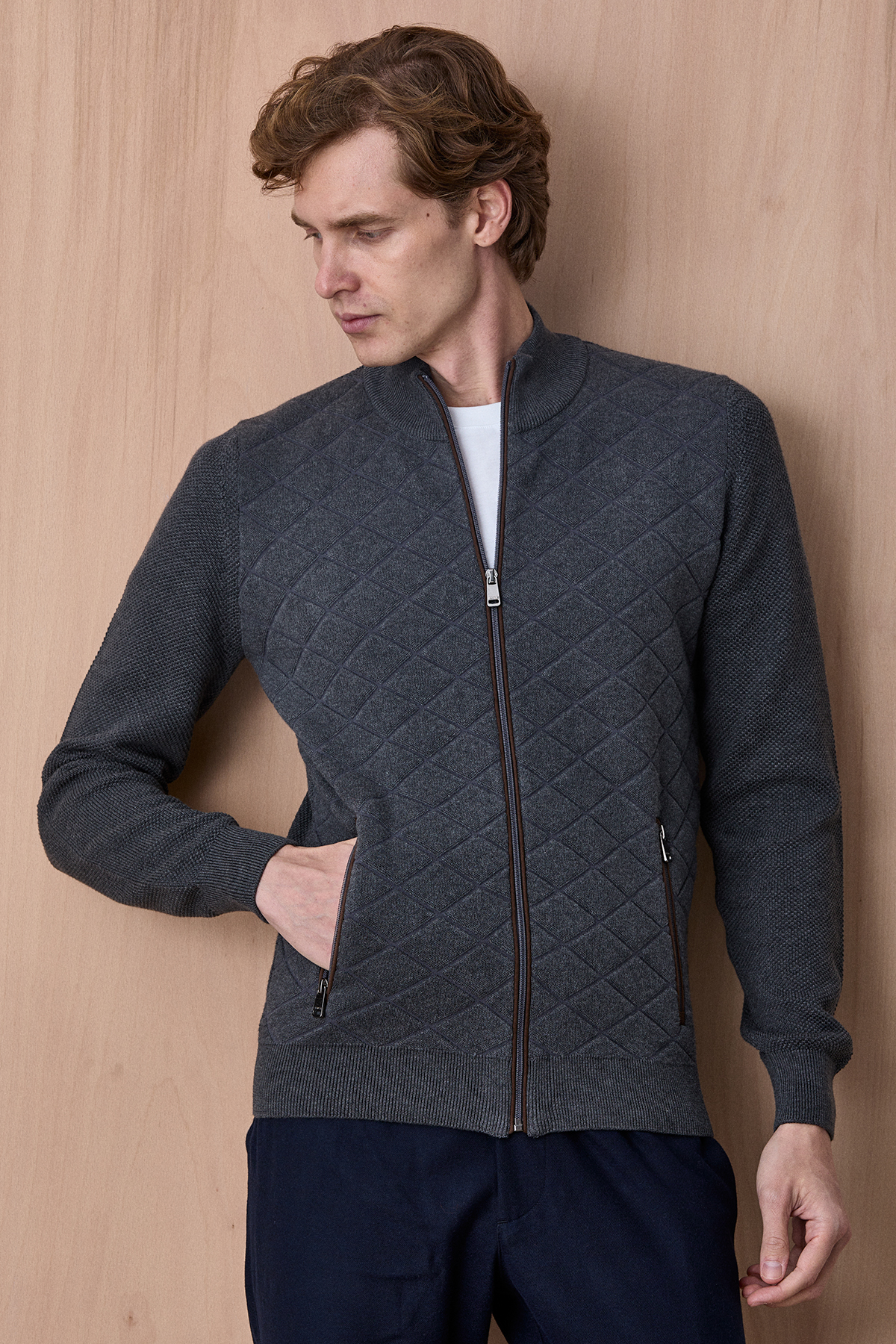 Antrasit Pamuklu Fermuarlı Triko - SMILE