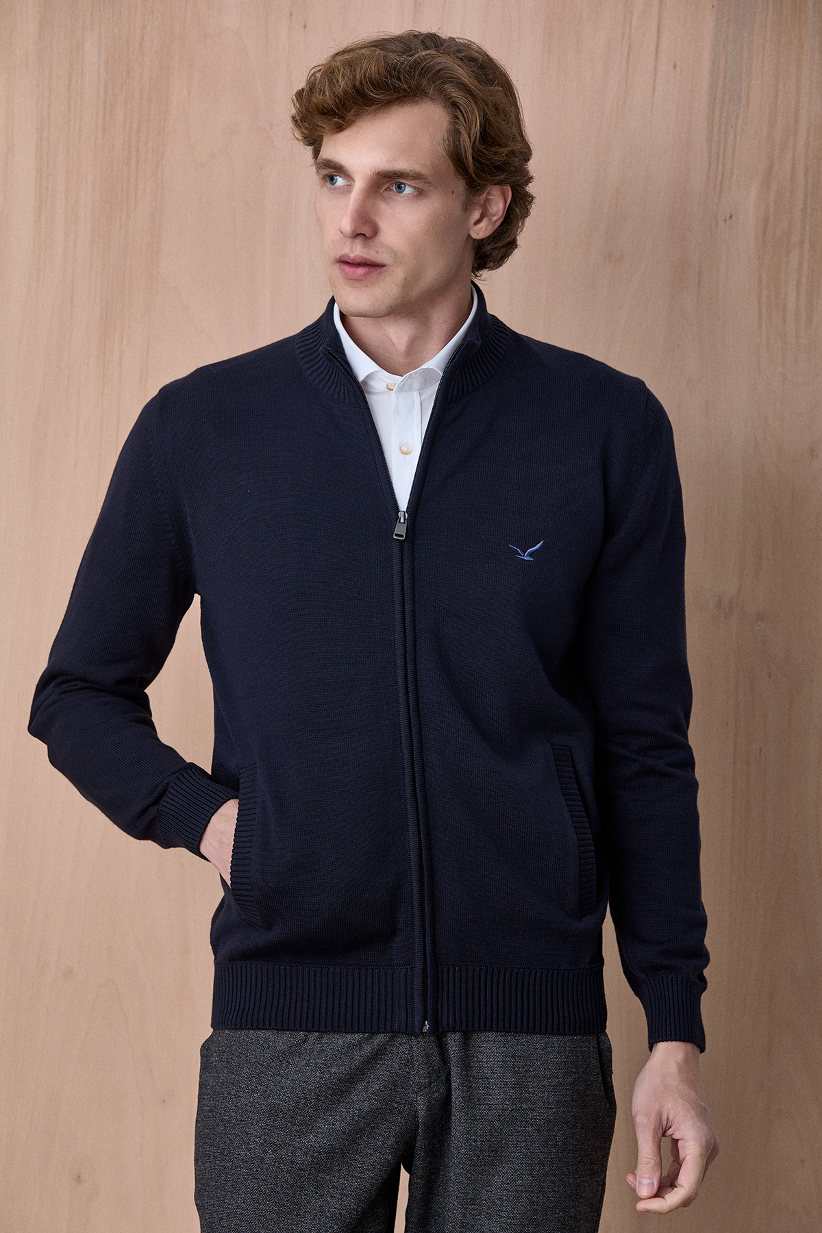 Lacivert %100 Pamuk Örgü Hırka - SMILE