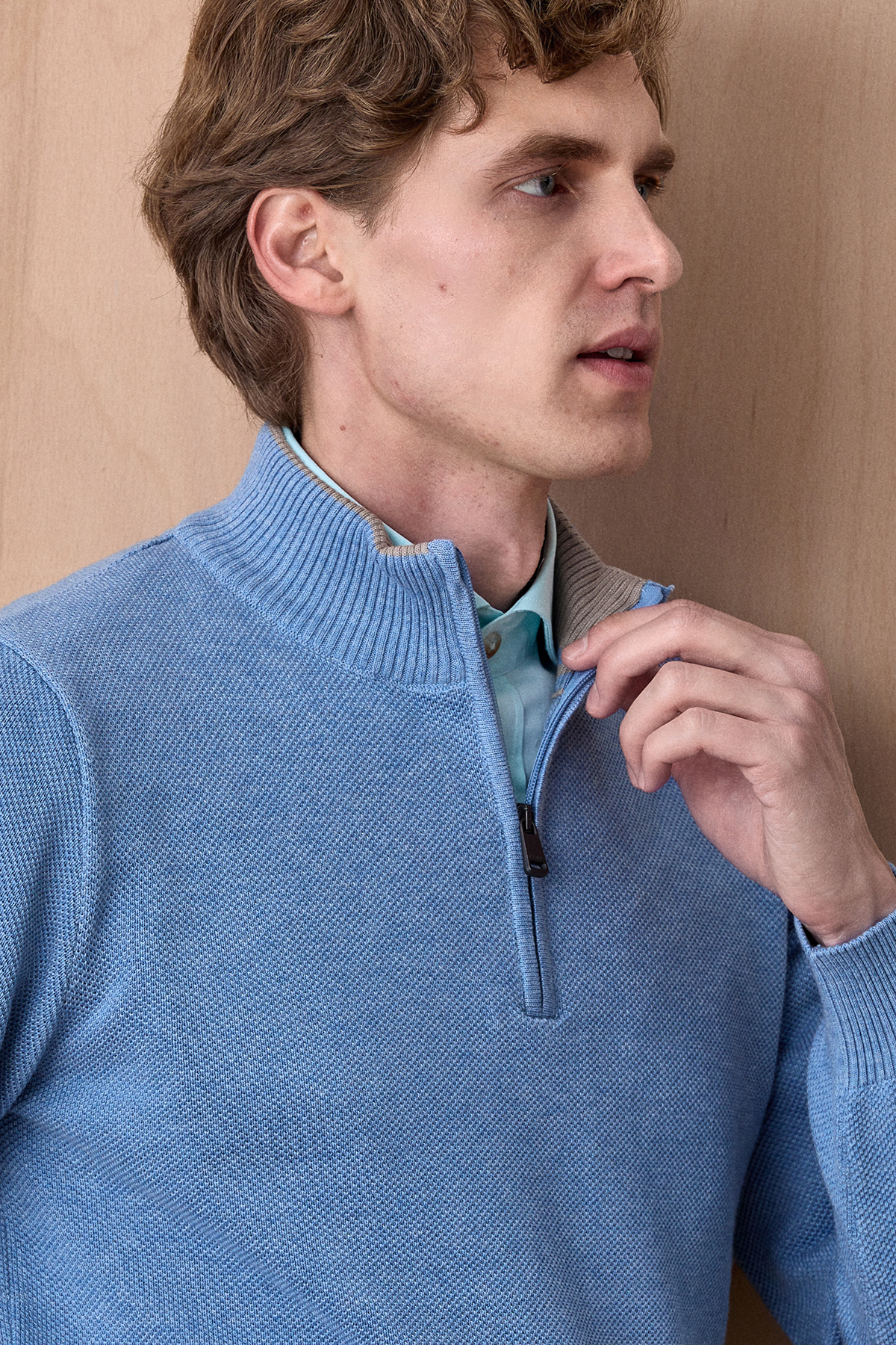 Mavi Melanj %100 Pamuk Fermuarlı Triko - SMILE (2)