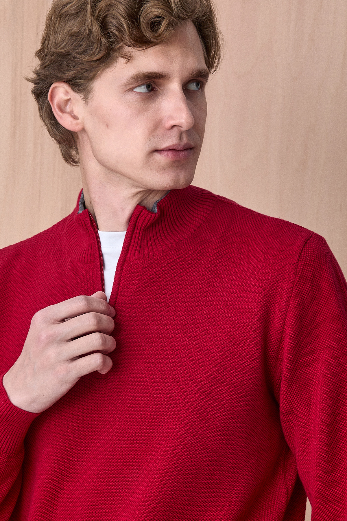 Kırmızı %100 Pamuk Fermuarlı Triko - SMILE (2)