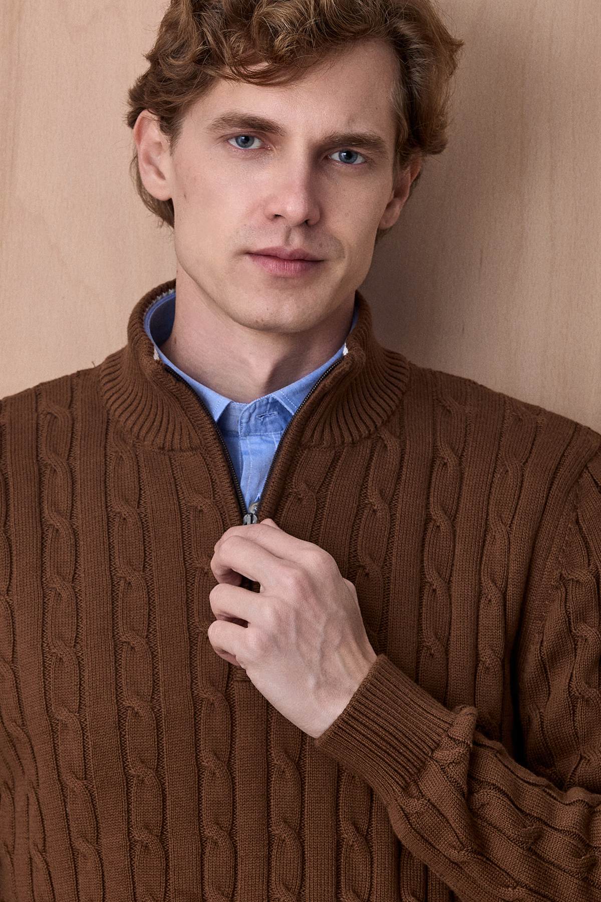 Tütün Rengi %100 Pamuk Fermuarlı Triko - SMILE (2)