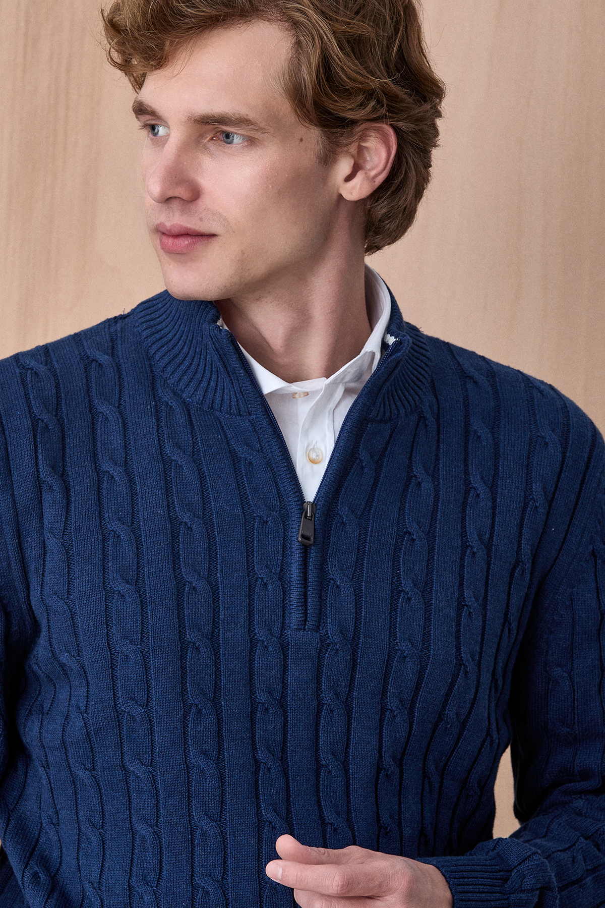 Koyu İndigo %100 Pamuk Fermuarlı Triko - SMILE (2)