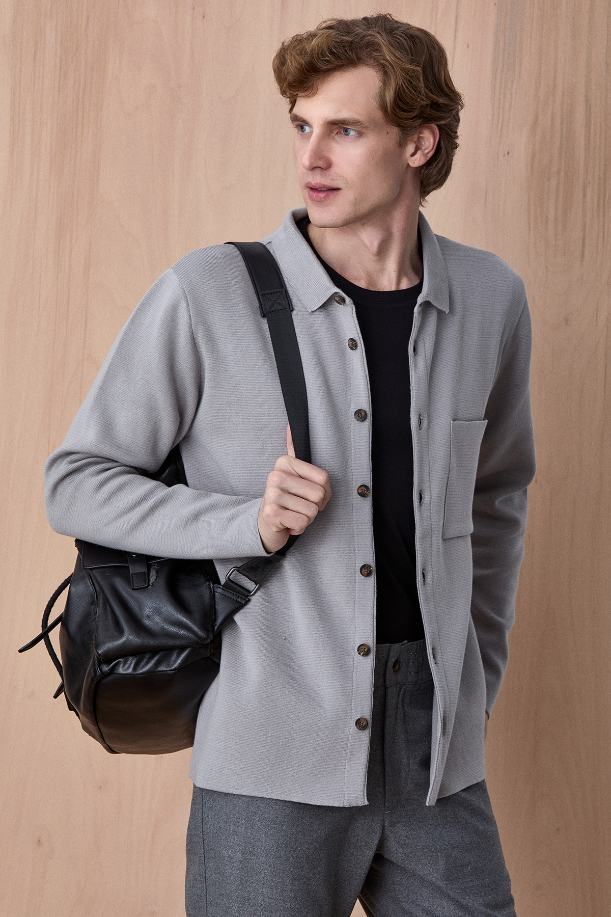 Taş Rengi %100 Pamuk Örme Gömlek - SMILE