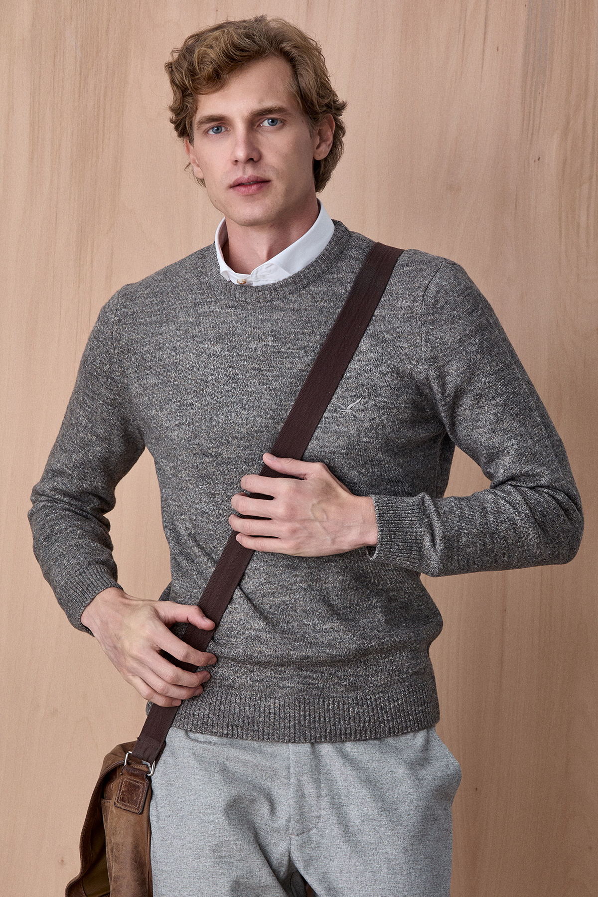 Kahverengi Pamuklu Bisiklet Yaka Triko - SMILE