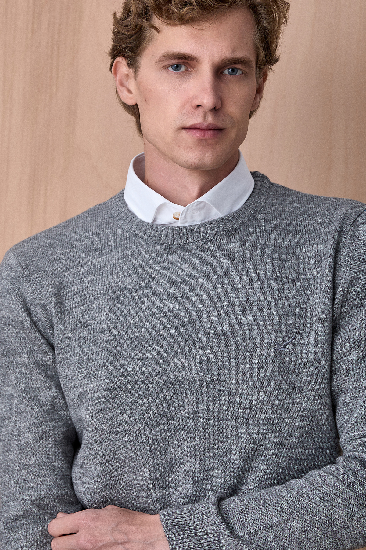 Gri Pamuklu Bisiklet Yaka Triko - SMILE (2)