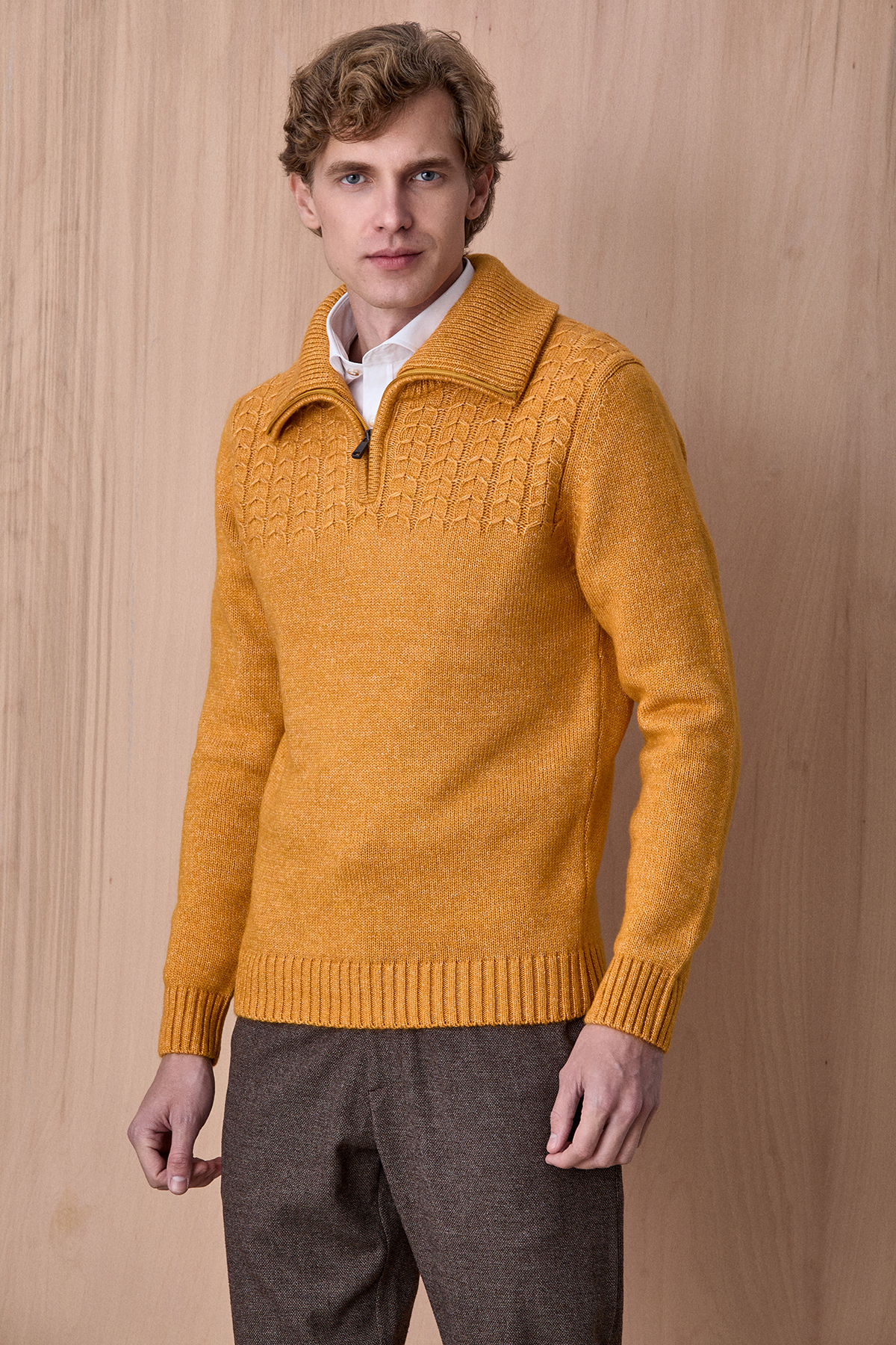 Sarı Pamuklu Fermuarlı Triko 