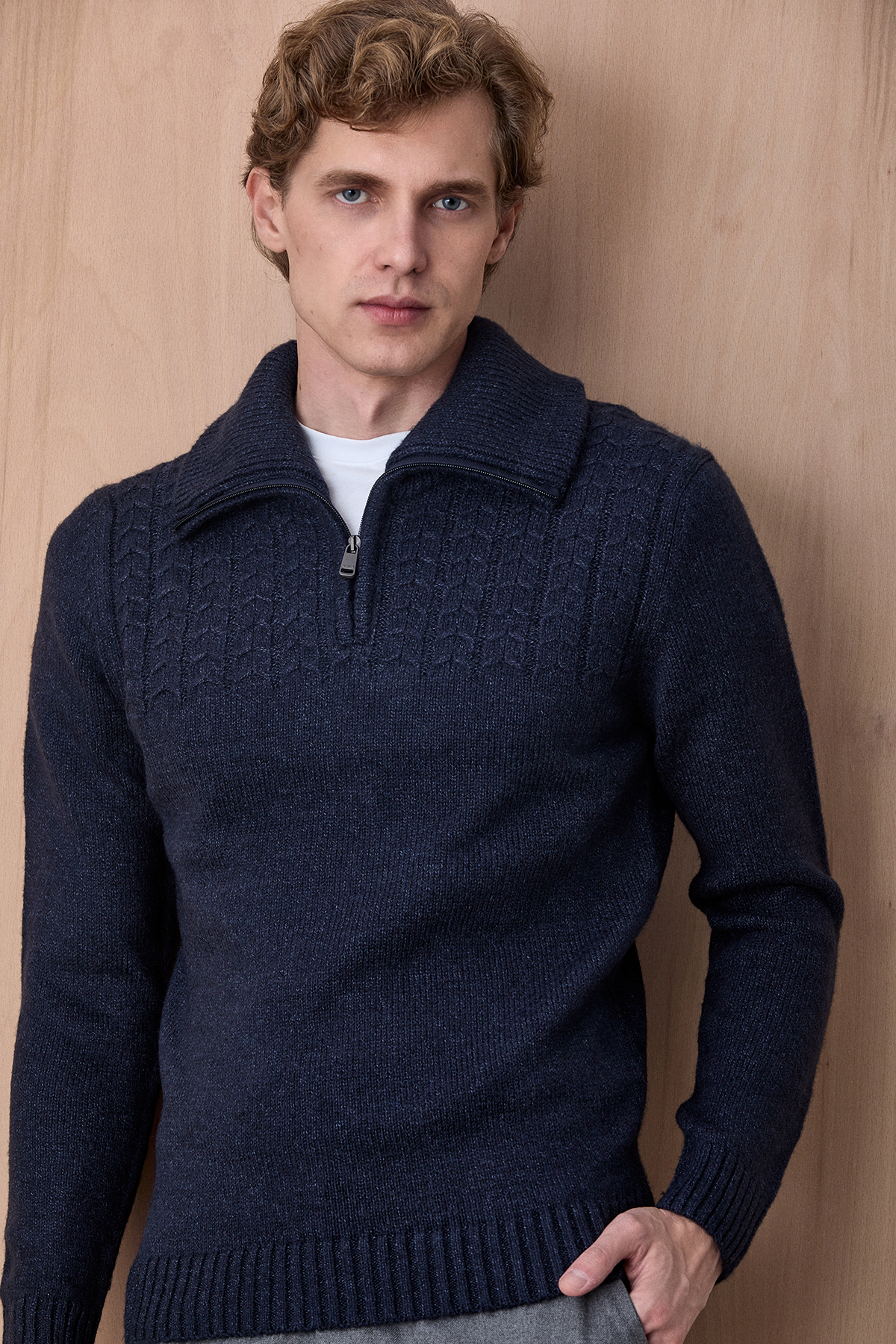 Lacivert Pamuklu Fermuarlı Triko 