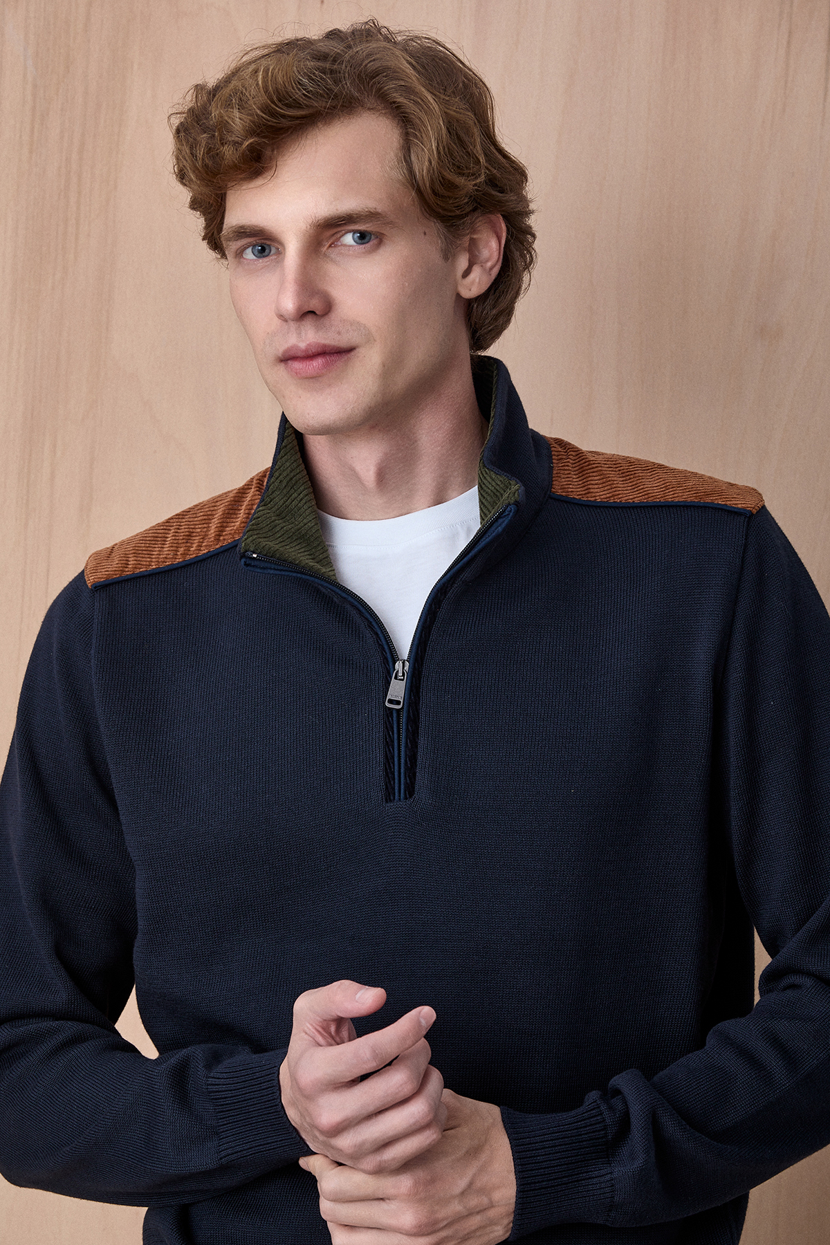 Lacivert %100 Pamuk Fermuarlı Triko - SMILE